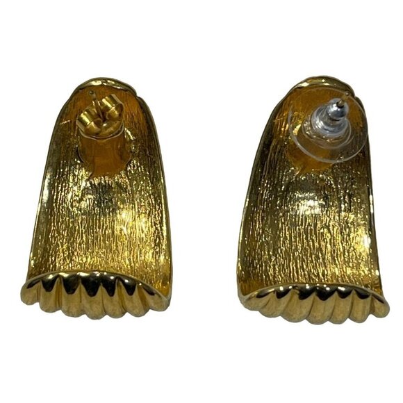 VTG PEP Gold Tone Wave Earrings Post 1.5 Inch - Picture 4 of 7